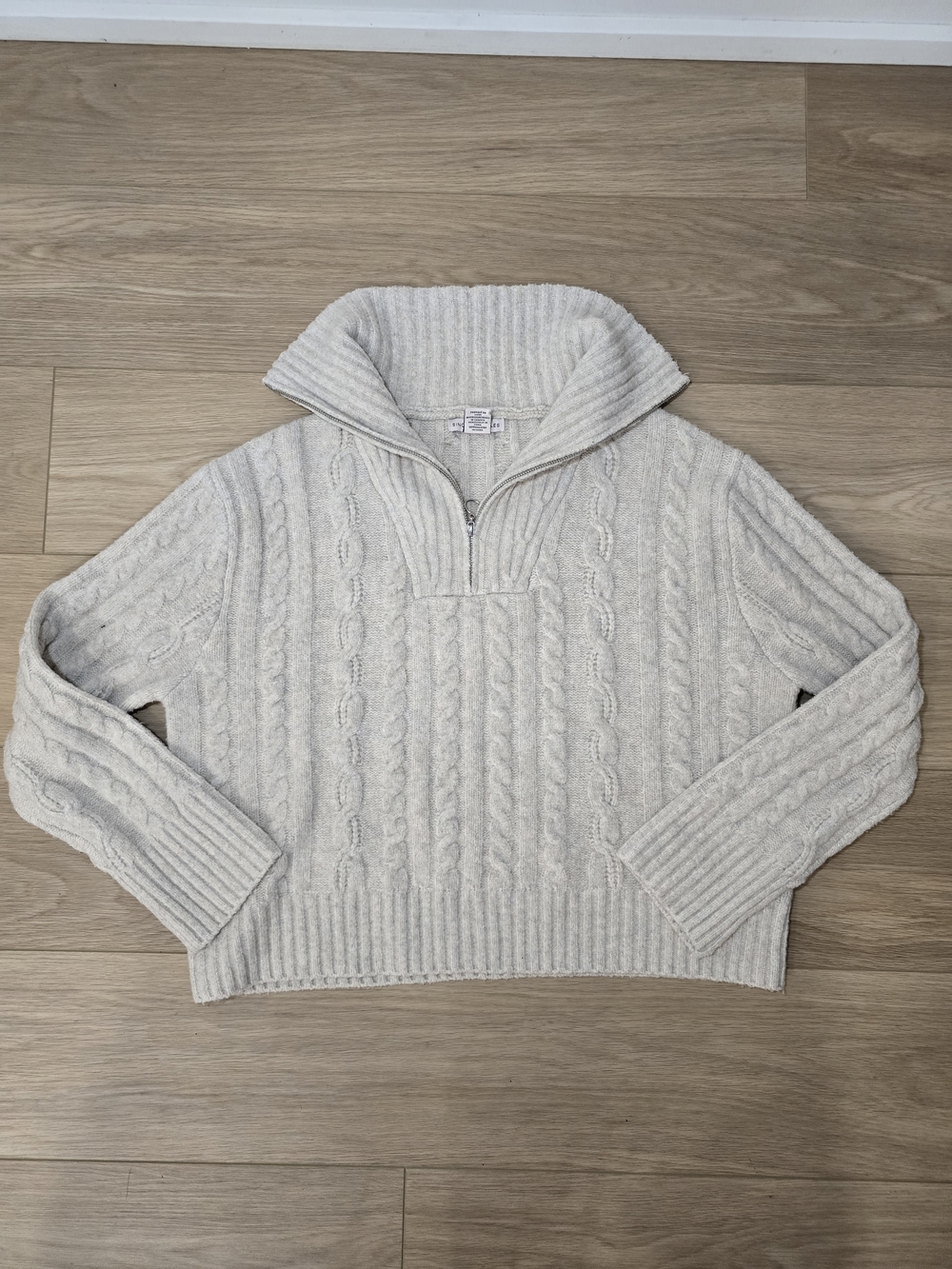 Cable-Knit Chunky Quarter Zip Sweater Sincerely Jules Oatmeal Cream Pullover
